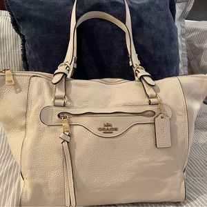 Convertible Coach tote with detachable shoulder strap for cross body use